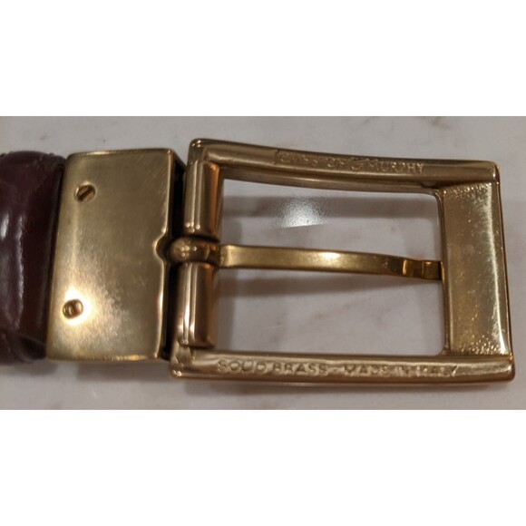 JOHNSTON & MURPHY Brown Analine Kipskin Shoulders Leather Belt Brass Buckle  36 - Picture 3 of 7